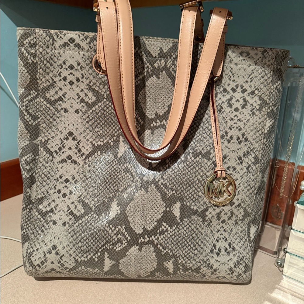 Michael Kors Tan and Gray Snake Print Tote